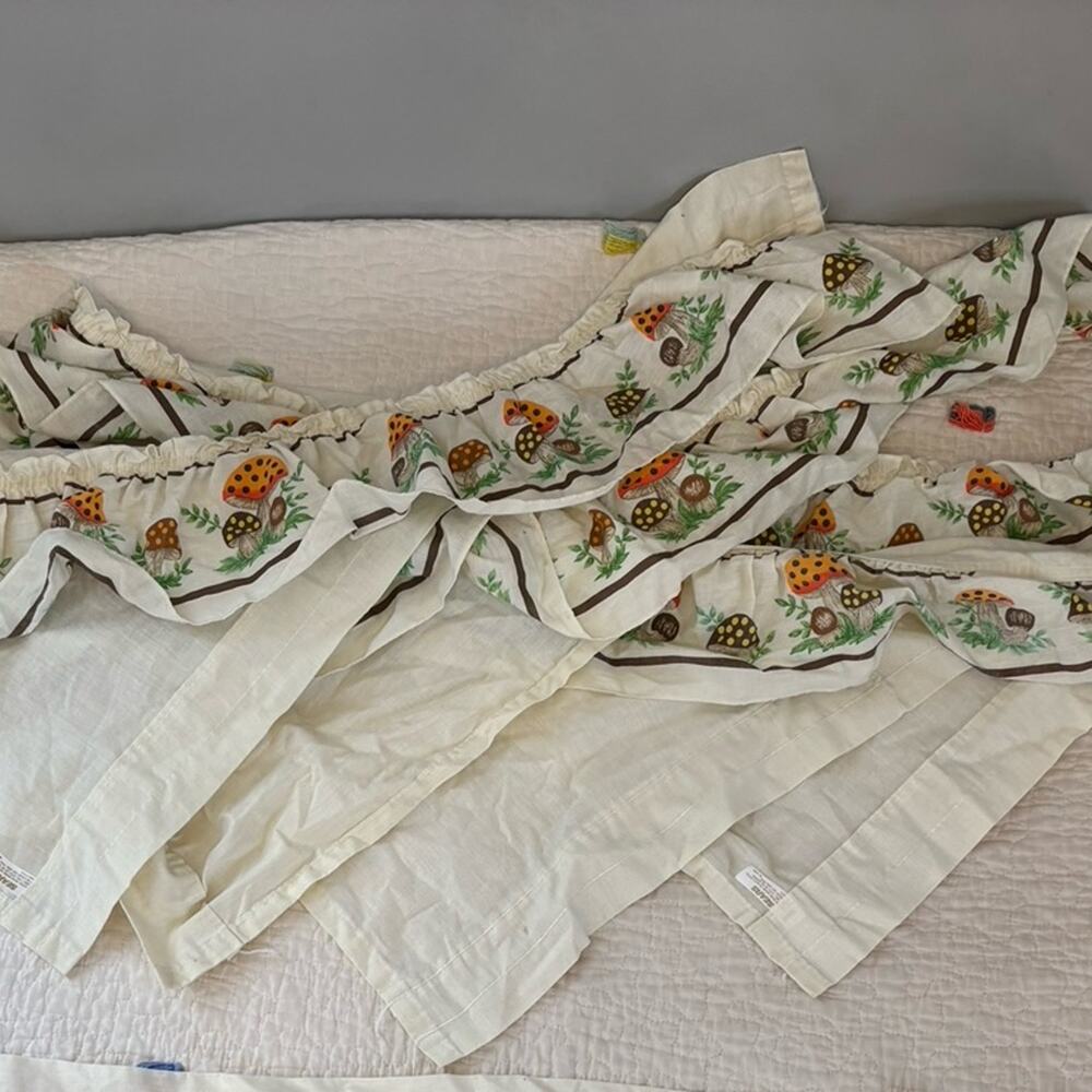 Sears Merry Mushroom Swag Valance Panels Vintage 1970's Set Kitchen
